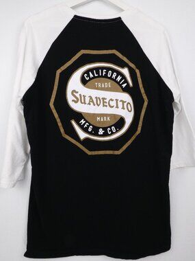 Suavecito California Baseball Shirt Mens Large Black 3/4 Slv White Sleeve TShirt